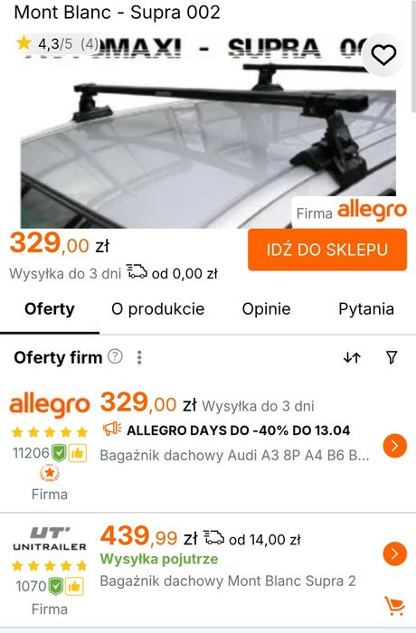 Bagażnik Dachowy Mont Blanc Supra 002 | NOWY | Skręcony