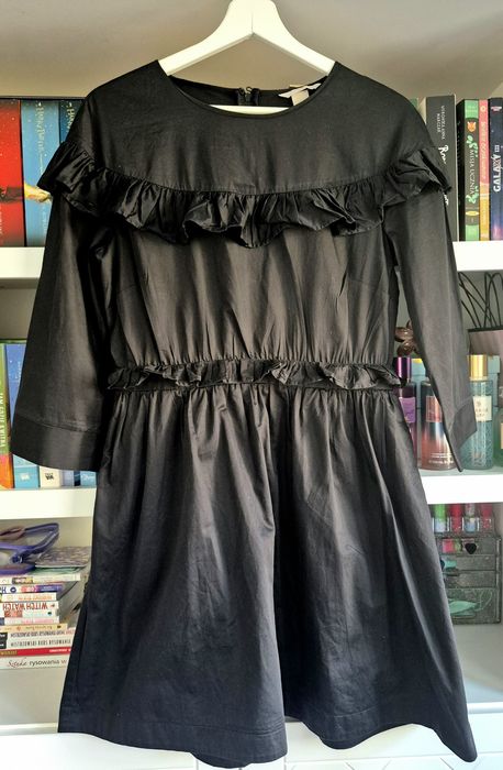 Czarna sukienka h&m M 38 z falbankami bawełniana