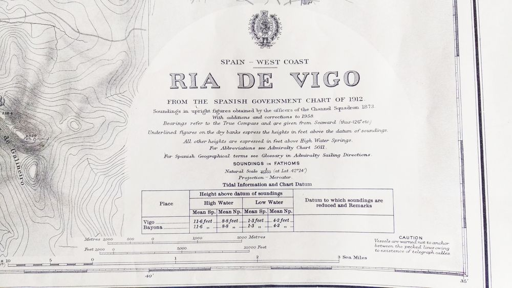 Stara morska mapa nawigacyjna Ria de Vigo Hiszpania