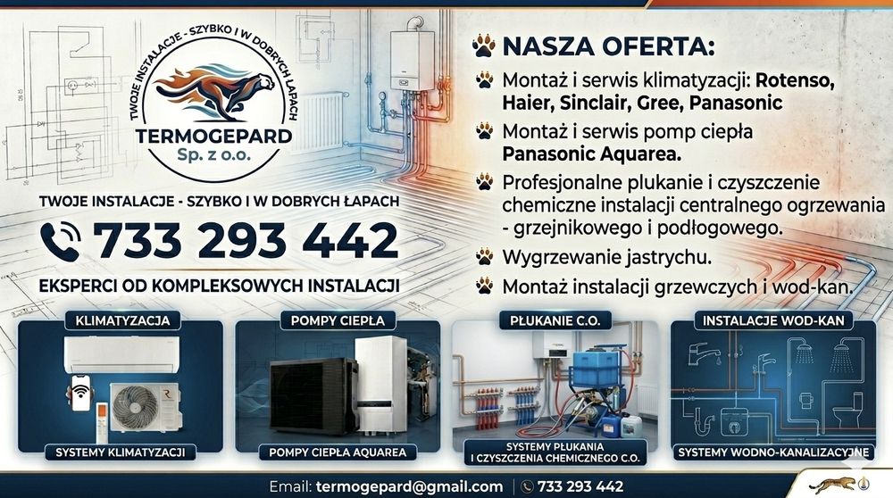 Płukanie, chemiczne czyszczenie układów c.o. - grzejników, podłogówek