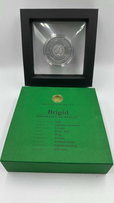 BRIGID BOGINIE ZDROWIA Srebrna Moneta 5 Chedis Ghana 2022 50 g.