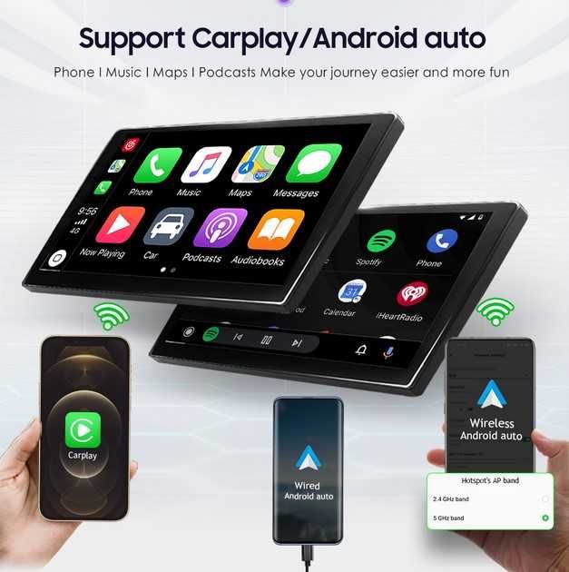 Autorrádio 1din 10" QLED Carplay/Android Auto WI-FI + 4G, GPS 4GB+32GB