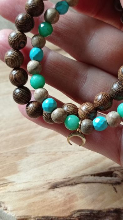 Bransoletki w stylu Boho kamień i drewno 2 szt.