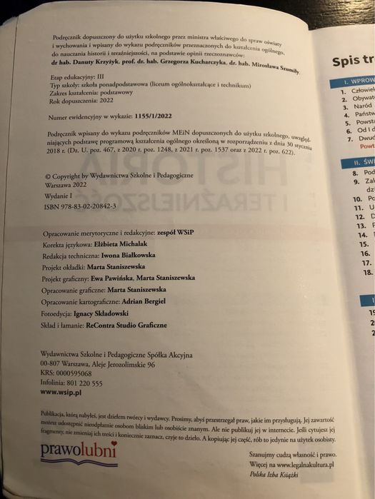 Historia i teraźniejszość 1  WSiP nr ewid. 1155/1/2022