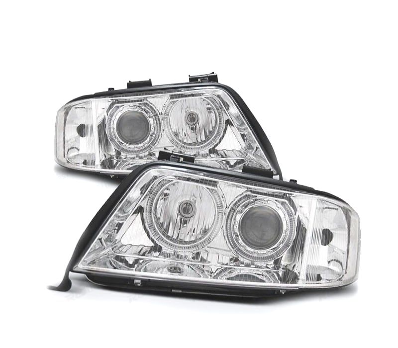 FARÓIS AUDI A6 4B 97-01 ANGEL EYES FUNDO CROMADO