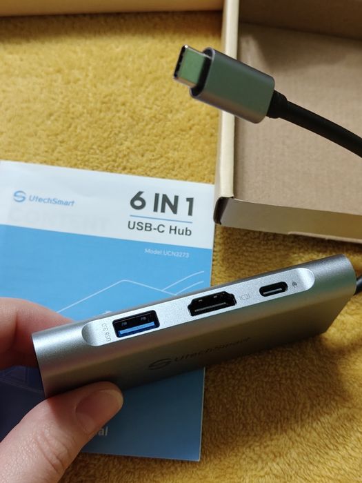 Adapter Hub USB C Przejściówka 6 w 1 HDMI LAN USB 3.0