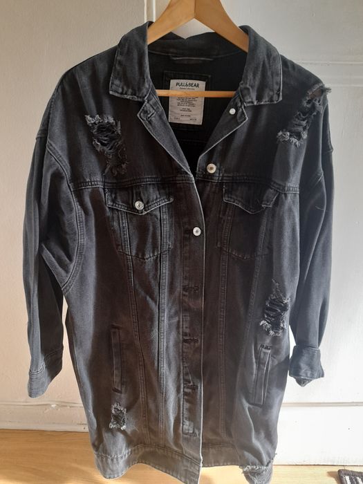 Casaco de ganga preto comprido