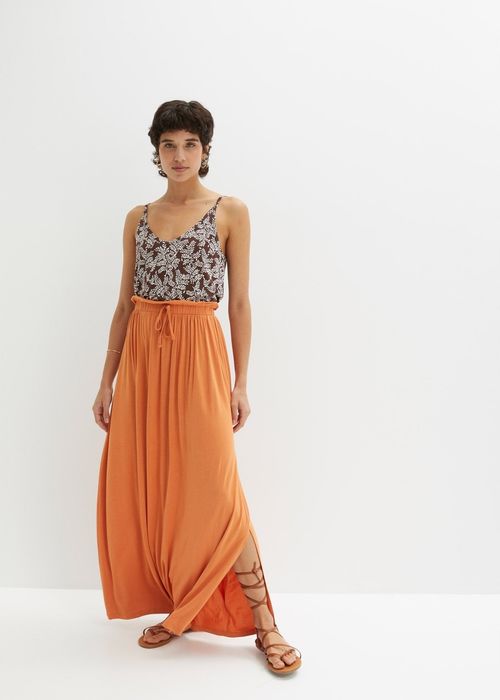 B.P.C top na cienkie ramiączka brązowy w białe wzory 48/50.