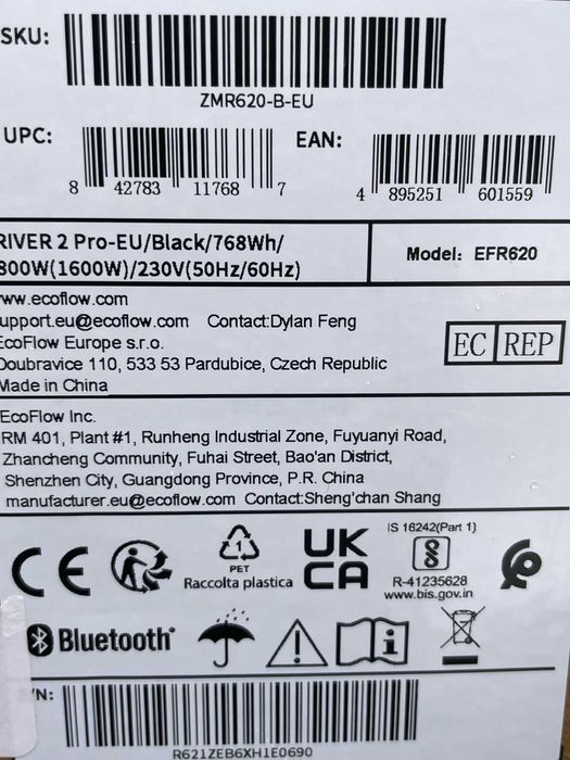 River 2 Pro -EU\Black\768Wh\800W(1600W)\230V(50Hz\60Hz)