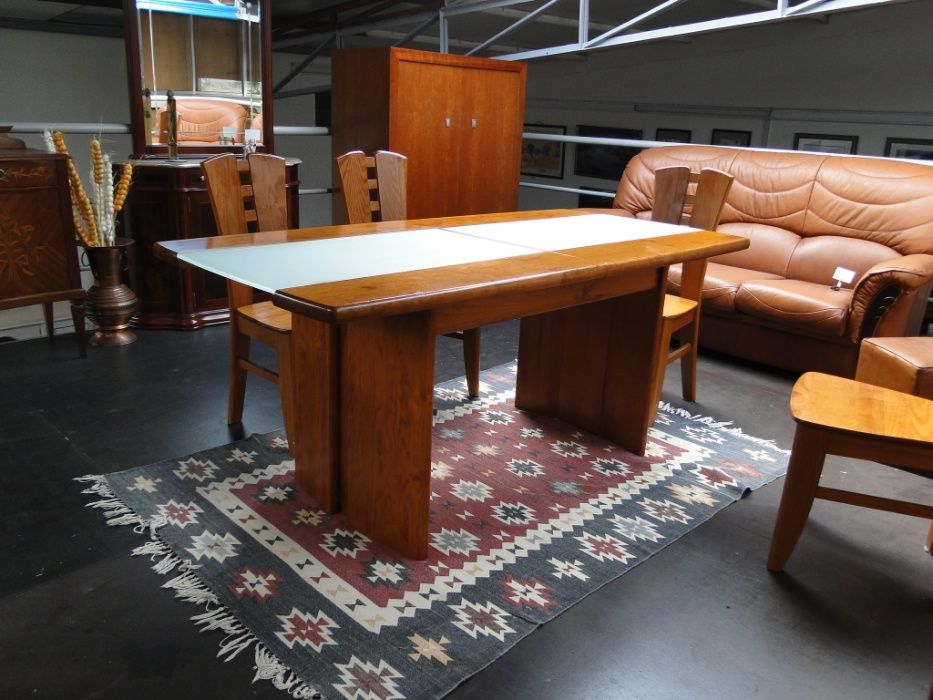 Extendable solid wood table with frosted glass finish - Table only64584264496899122