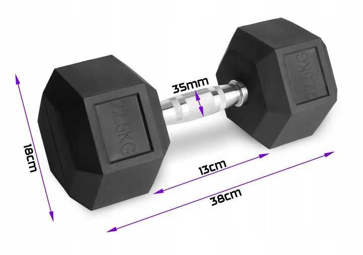 Hantle żeliwne HEX ogumowane 2,5kg - 40kg + stojaki do hantli PO