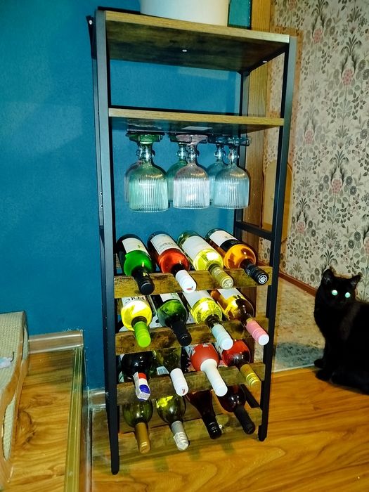Stojak / regał / szafka na wino butelki i wieszak na kieliszki / lampk