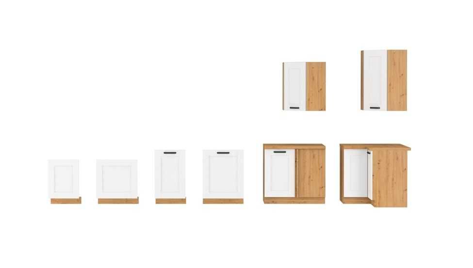 Białe meble kuchenne Luna, fronty MDF białay mat, korpusy dąb artisan