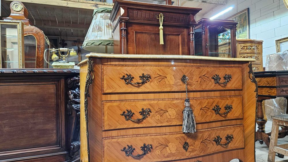 Antyk  Stara Piękna Komoda masywna beczka z marmurem nr1