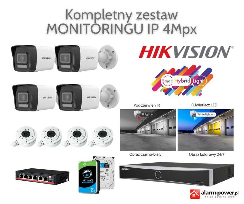 System monitoringu CCTV 4Mpx Hikvision Smart Hibrid Light AI MD 2.04