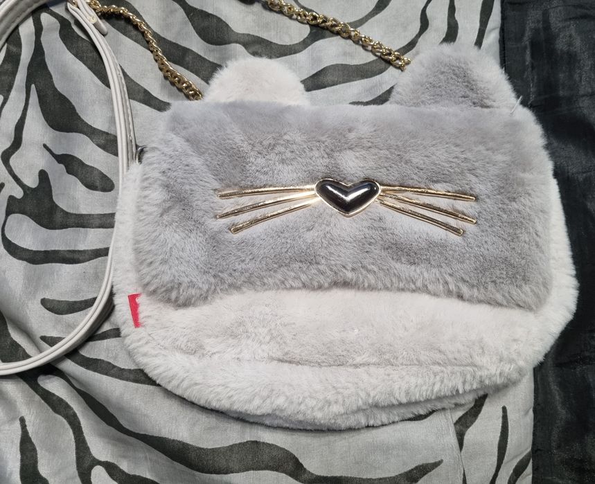 Torebka dziewczęca Home&You szara pluszowa kotek uszy