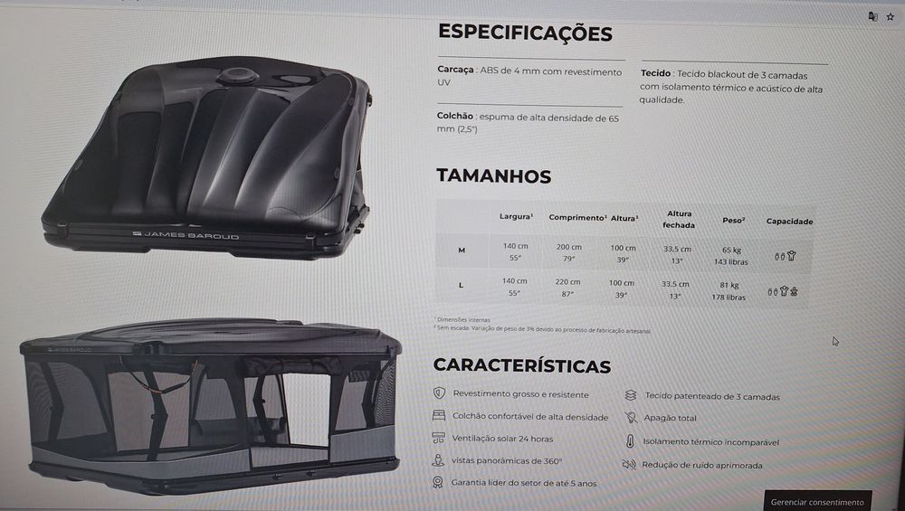 Tenda tejadilho James Baroud