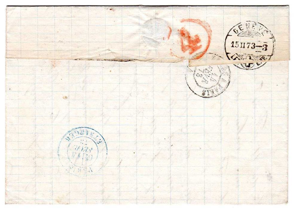 RARA Carta Francesa de 1873 com Selos Postais "Ceres" de 5 e 25 Cêntimos Invertidos