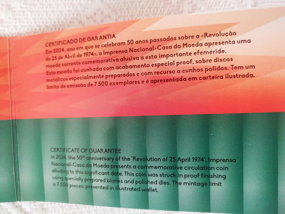 Moeda Proof de 2 euro de 2024 - Portugal 25 de Abril - 50 anos de Liberdade