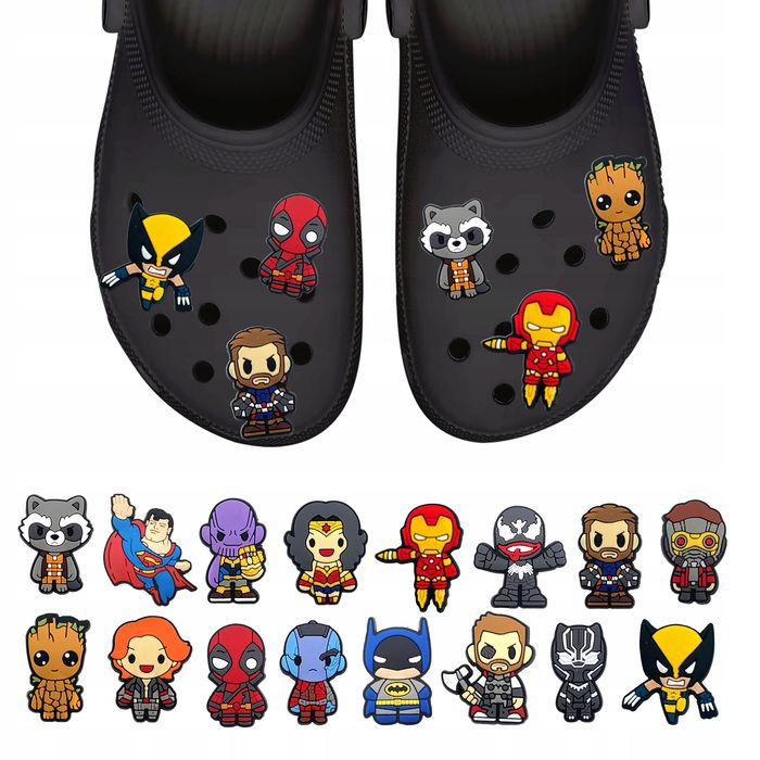 Przypinki do Crocs MARVEL DC do butów telefonu torby zestaw 16 szt