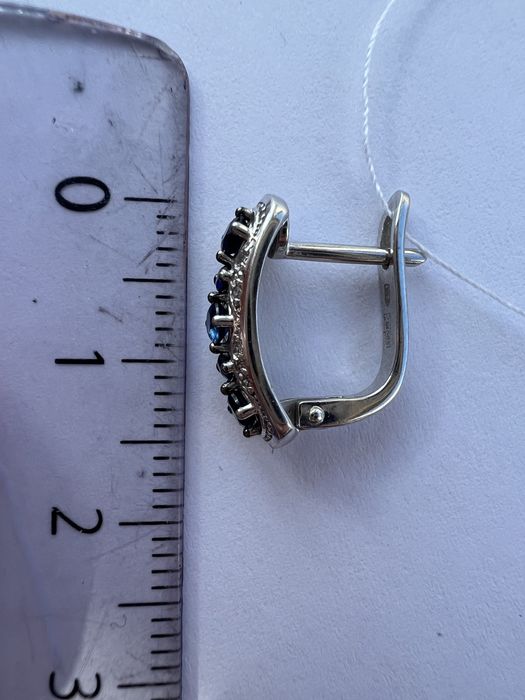 Золотые серьги с  бриллиантами и сапфирами белое золото 585 проба