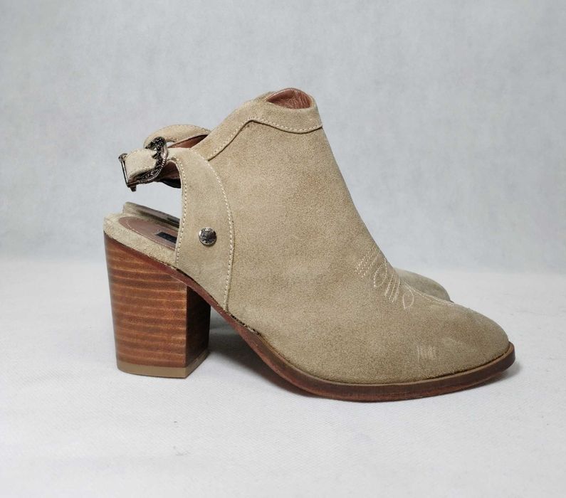 Botki damskie 37 bez pięty skórzane zamsz PEPE JEANS 24,6 cm BD0171