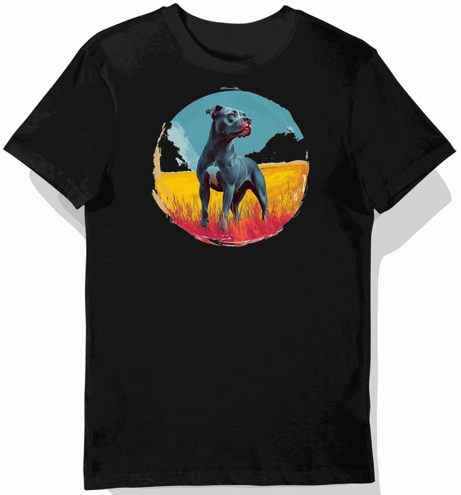 Koszulka męska czarna z motywem umięśnionego pitbulla w polu XXL