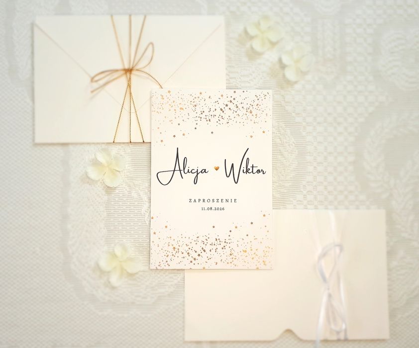 Nowoczesne Zaproszenie Ślubne Oryginalne GOLD