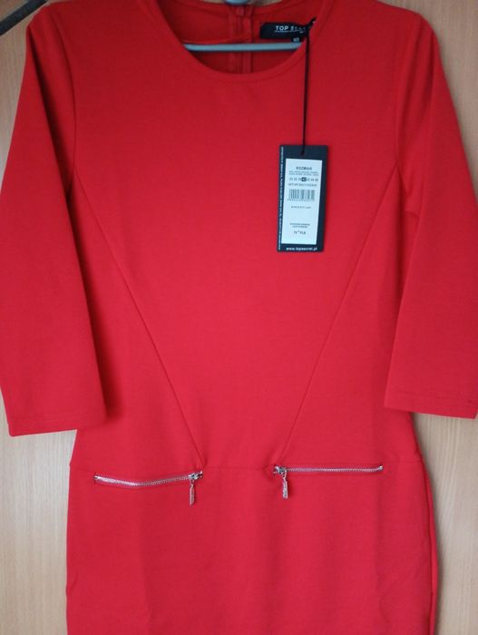 Sukienka midi czerwona z dzianiny r.36-38"Top Secret" nowa.