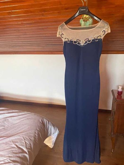 Vestido Cerimónia Sereia - Azul Noite com Brilhantes