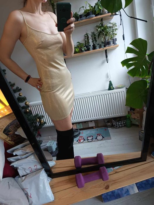 Sukienka obcisła złota beżowa S, 36