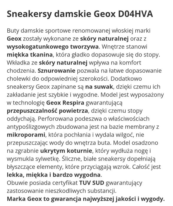 Sneakersy damskie Geox D4HVA