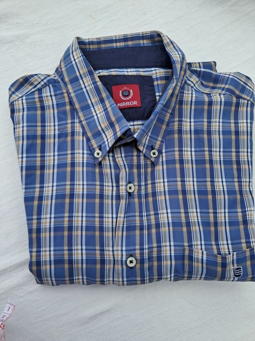 Camisa Homem MIRROR Tam. XL – Padrão Xadrez Azul e Bege/Castanho