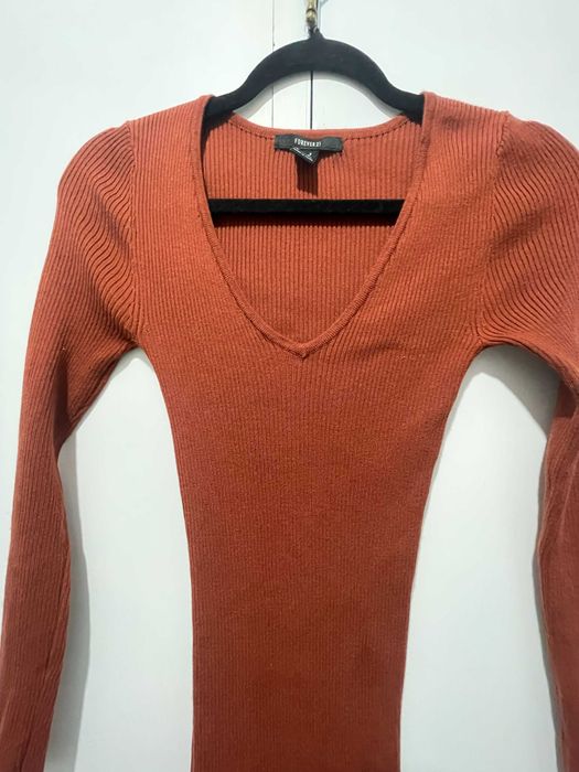 Vestido de Malha Canelada Forever 21 Terracota S / Ribbed Knit Dress