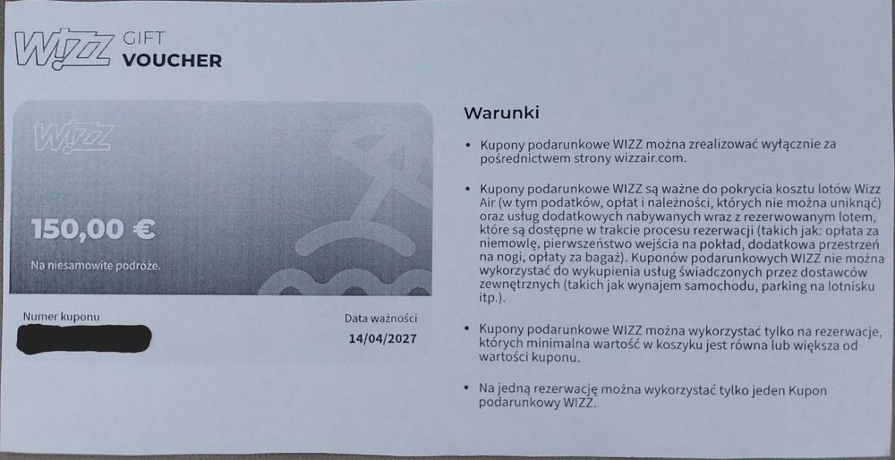 Voucher na lot wizzair