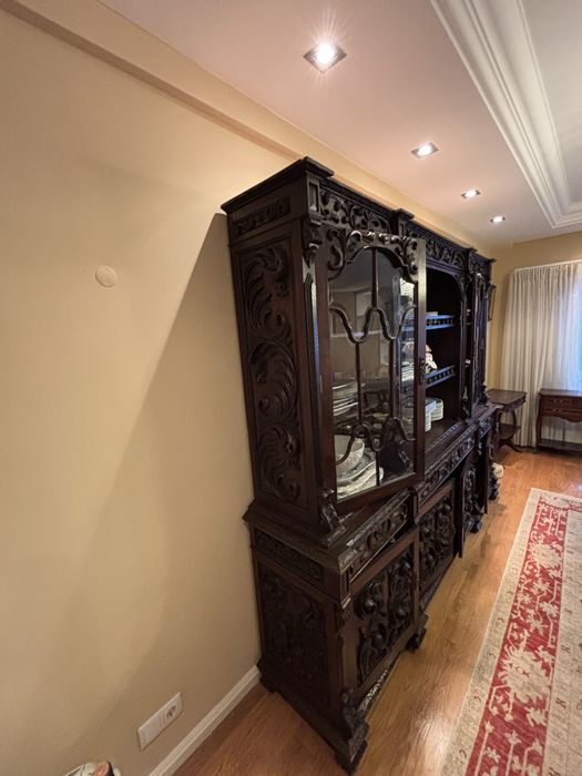 0€ cristaleira / móvel de sala em madeira trabalhada, 250 cm