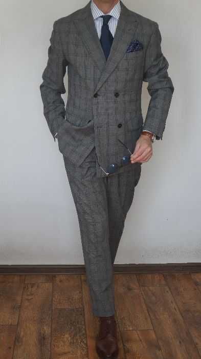 Garnitur Dwurzędowy Mango Men Slim Fit Grafit Krata Rozmiar 50 180/100/84
