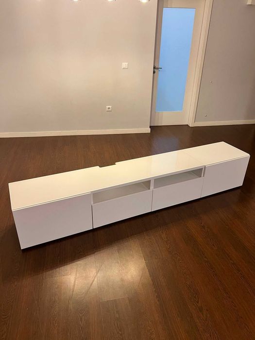 Móvel de TV c/portas, gavetas e tampo de vidro, branco Lappviken IKEA