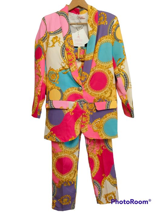 Garnitur kolorowy we wzory fuksja złoto włoski wiosna 2023 nowość hit