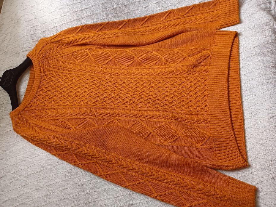 Primark L-XL jaskrawy pomarańczowy NOWY sweter bawełniany warkocze