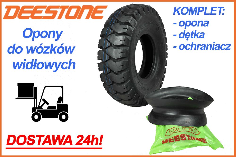 Opony do wózków widłowych 6.50-10 10PR Deestone z dętką i ochraniaczem