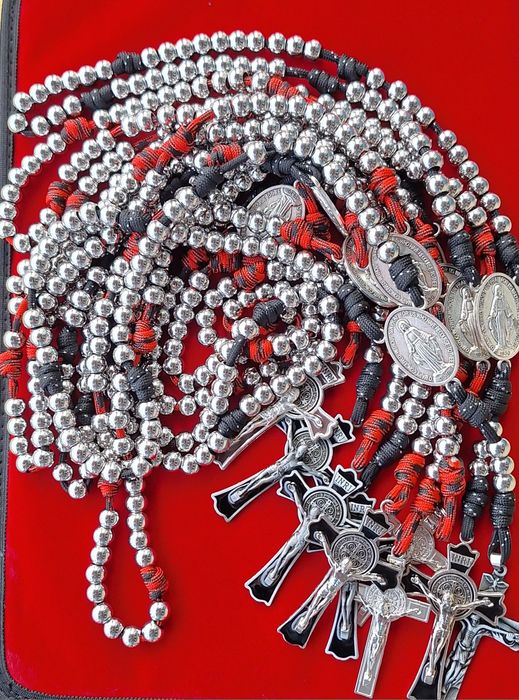 Różaniec Wojownika Maryji duży stal chrurgiczna 10mm