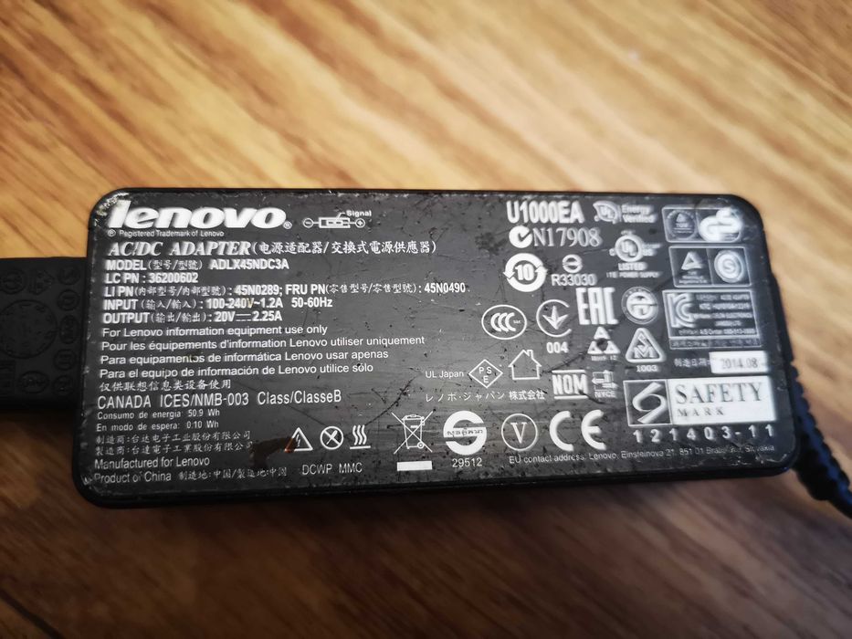 Зарядное оригинал Lenovo 20В/2.25A