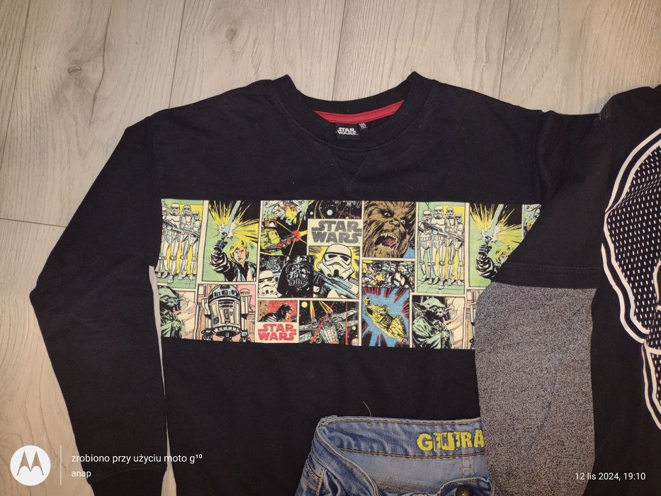 Zestaw 152 spodnie jeans, bluza Star Wars i bluzka f&f