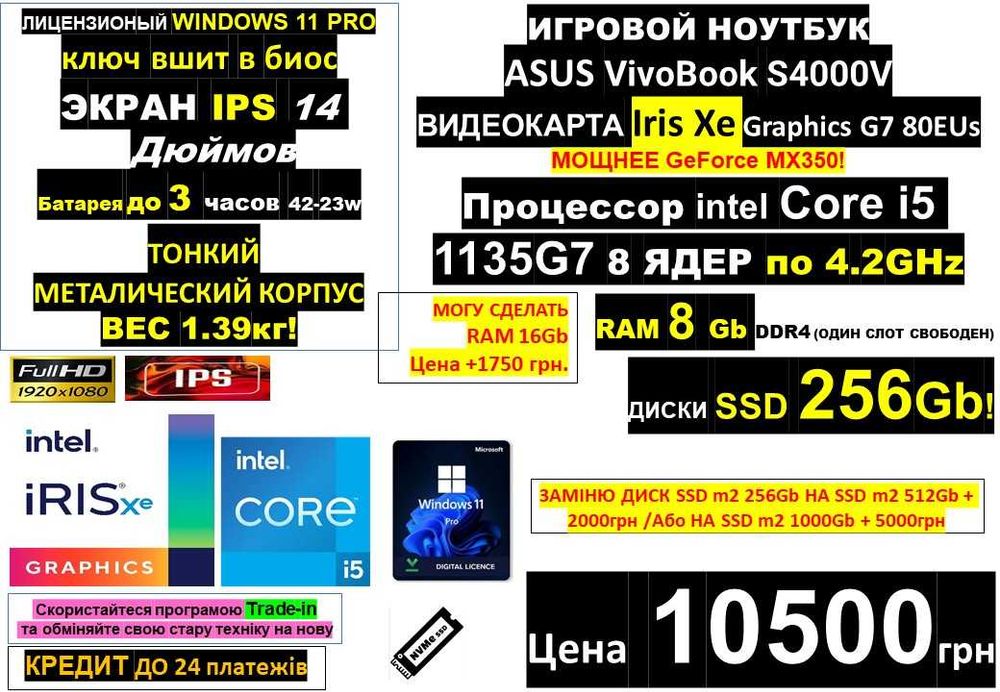 150+ Ноутбуків‼️IPS‼️ASUS VivoBook 14"‼️i5 1135G7 8 ядер‼️Iris Xe‼️RAM 8Gb/SSD 256Gbℹ️Traid-in‼️Розтрочкаℹ️