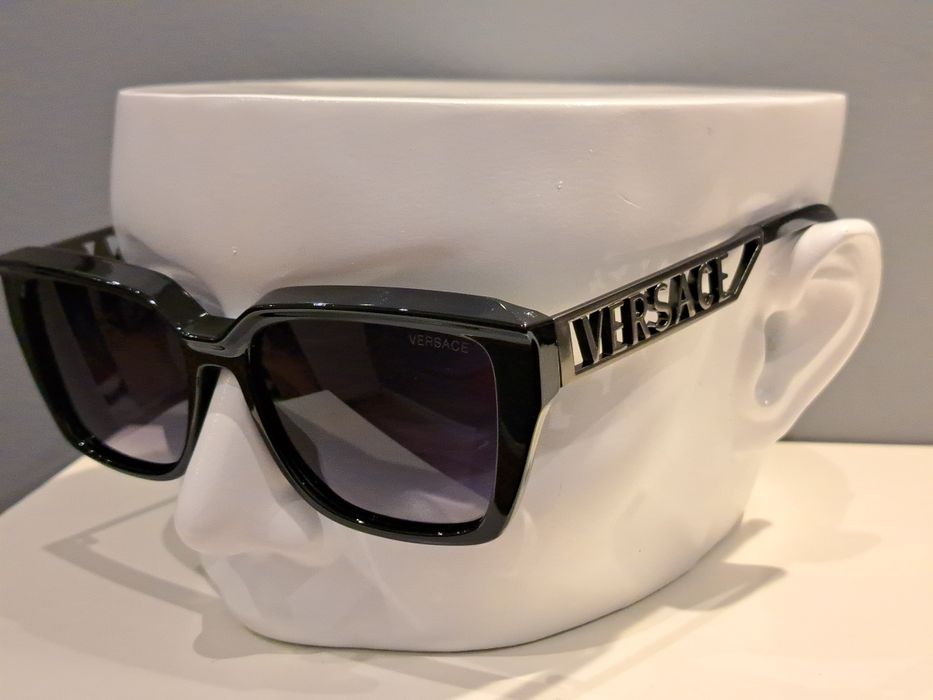 VERSACE czarne nowe damskie okulary przeciwsłoneczne grafitowe stalowe