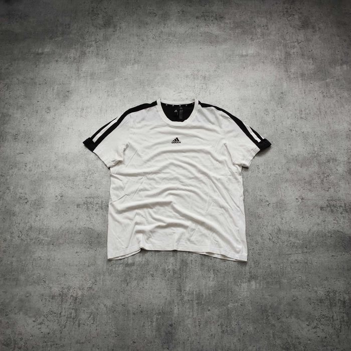 MĘSKA Koszulka Bawełna PREMIUM Biała Adidas 3 Paski Logo Sportswear