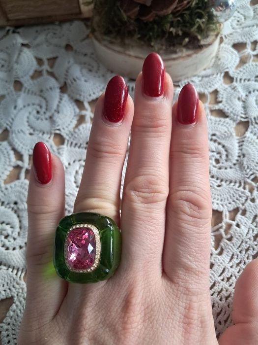 Pierścionek Swarovski Dulcis rozmiar 19 zielony różowy kryształ nowy