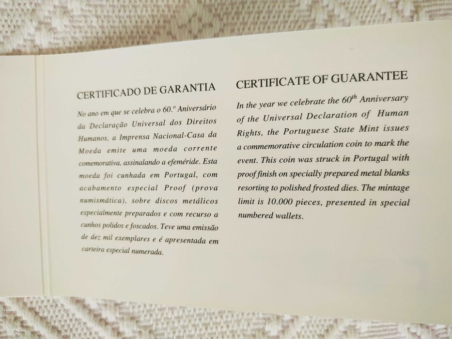 Moeda Proof de 2 euro de 2008 - Portugal 60º Aniversário da Declaração Universal dos Direitos Humanos