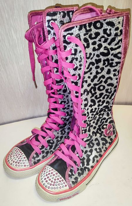 Сапожки кеды кроссовки Skechers розовые с блеском 33р